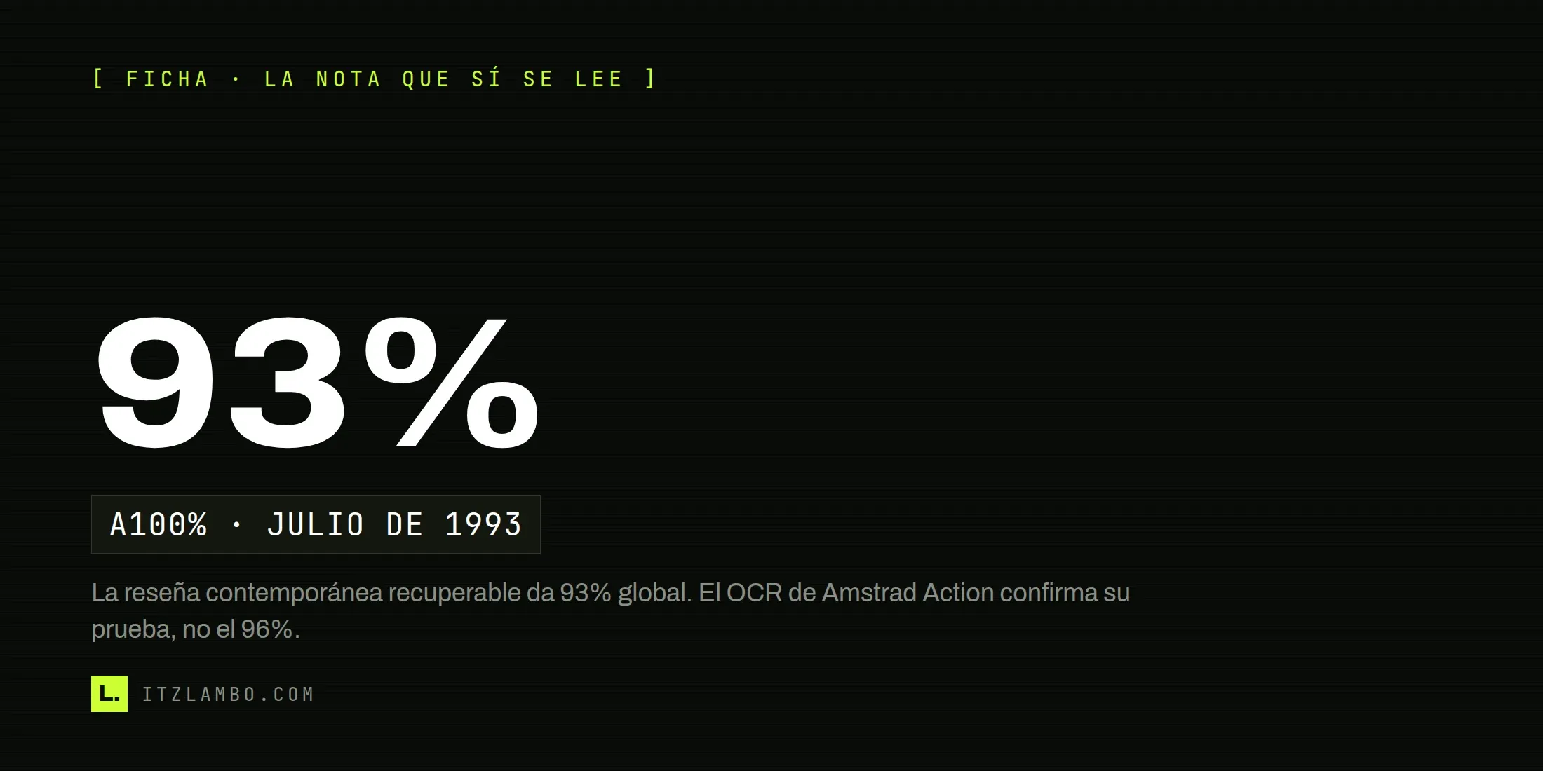 Cartel tipográfico: 93%, la calificación global verificable de A100% para Prehistorik 2 en julio de 1993.